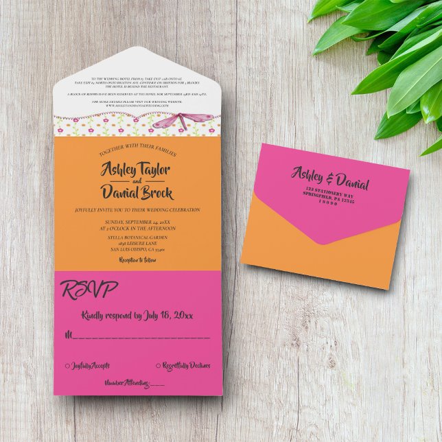 Elegant Chic Whimsical Script Boho Floral Wedding All In One Invitation (Creator Uploaded)