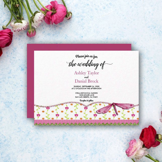 Elegant Chic Whimsical Script Boho Floral Wedding Invitation (Creator Uploaded)