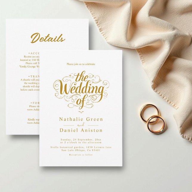 Elegant Chic White And Gold Calligraphy Wedding Invitation (Creator Uploaded)
