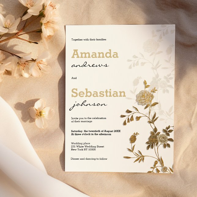 Elegant chic white gold glitter floral wedding invitation (Elegant chic white gold glitter floral wedding )