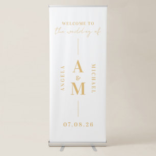 Elegant Chic White Gold Monogram Wedding Welcome Retractable Banner