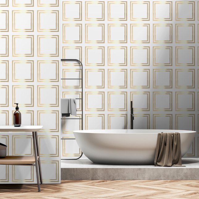 Elegant chic white gold square tiles effect wallpaper (Creator Uploaded)