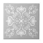 Elegant Chic White Grey Azulejo Style Pattern A01c Tile<br><div class="desc">Stylish Elegant Chic Azulejo Portuguese Mediterranean Traditional style Modern pattern ceramic tile white on a modern light grey background. Perfect for interior design or backsplash. For other colour variations contact the designer. You can check how the pattern looks like when the tiles are put together on this link: https://www.zazzle.com/azulejo_white_grey_pattern_a01c_scrapbook_paper-256678913219885364</div>