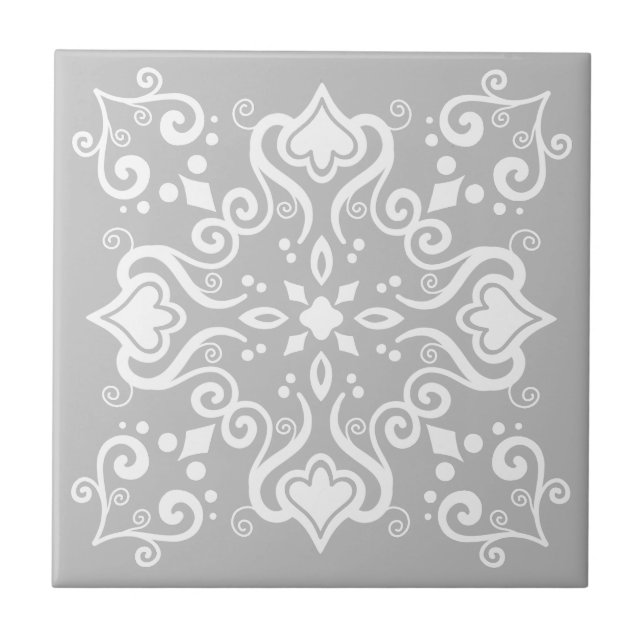 Elegant Chic White Grey Azulejo Style Pattern A01c Tile (Front)