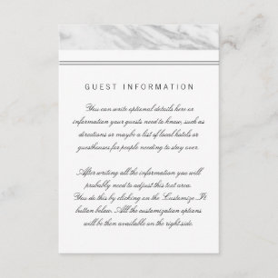 Elegant Chic White Grey Marble Wedding Insert Card