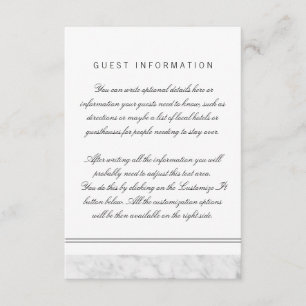 Elegant Chic White Grey Marble Wedding Insert Card