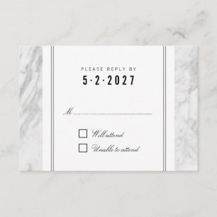 Elegant Chic White Grey Marble Wedding RSVP Card
