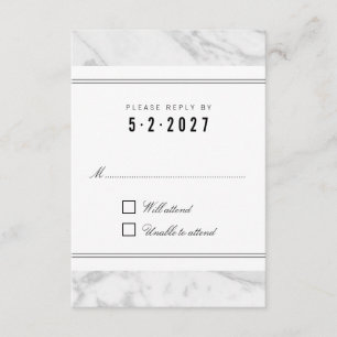 Elegant Chic White Grey Marble Wedding RSVP Card