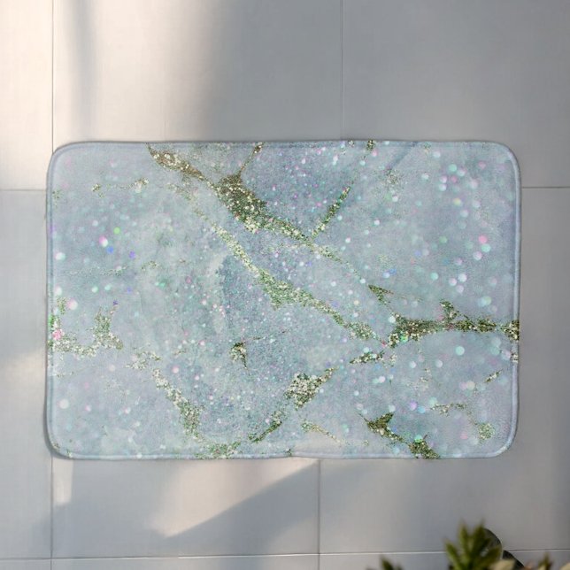Elegant chic white grey silver glitter marble bath mat (Creator Uploaded)