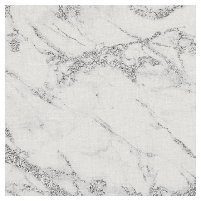 Elegant chic white grey silver glitter marble fabric (Close Up)