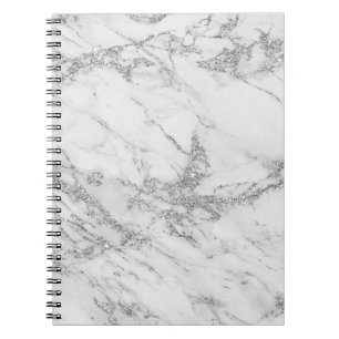 Elegant chic white grey silver glitter marble notebook