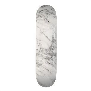 Elegant chic white grey silver glitter marble skateboard