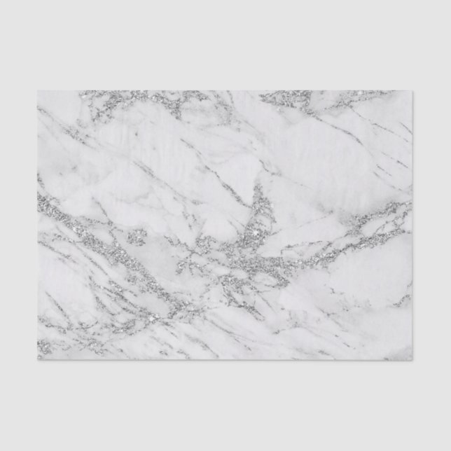 Elegant chic white grey silver glitter marble tissue paper (Front)