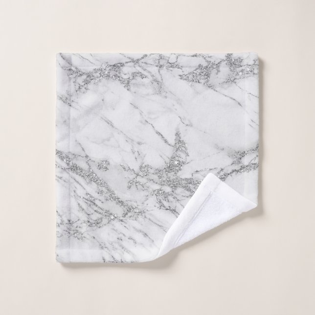 Elegant chic white grey silver glitter marble wash cloth (Wash Cloth)