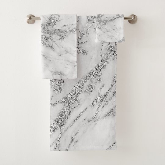 Elegant chic white grey silver marble bath towel set Zazzle.co.uk