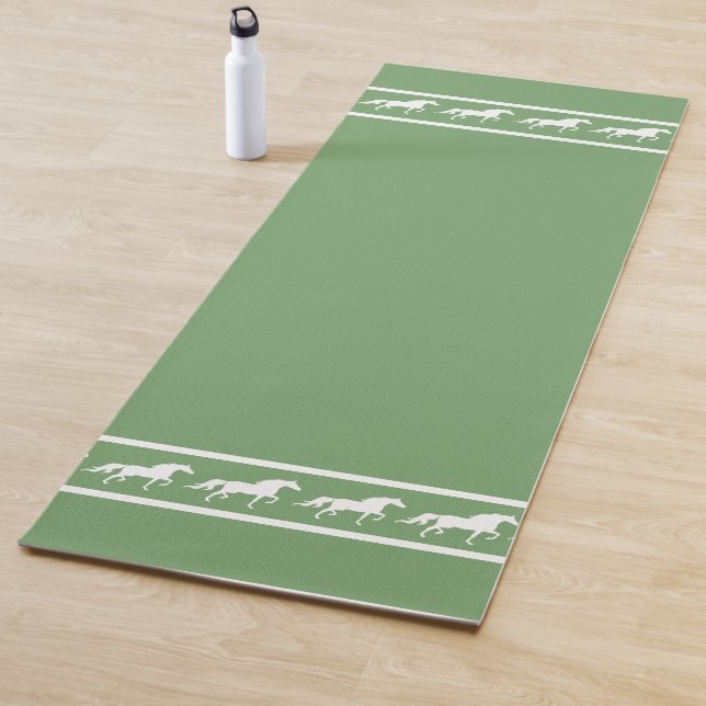 Elegant, Chic White Horses on Laurel Green Yoga Mat (In Situ)