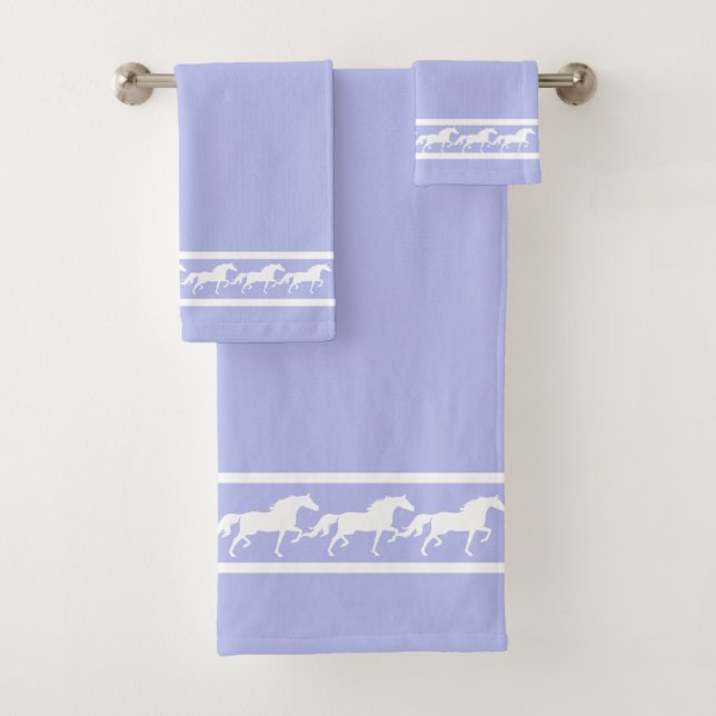 Elegant, Chic White Horses on Light Blue Bath Towel Set (Insitu)