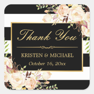 Elegant Chic White Ivory Flowers Thank You Square Sticker