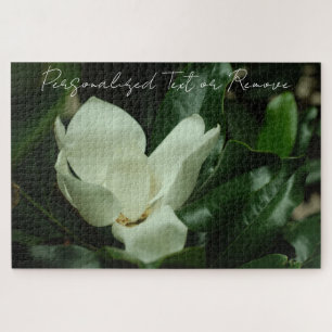 Elegant Chic White Magnolia with Personalised Text Jigsaw Puzzle