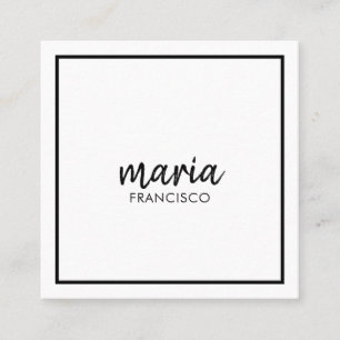 Elegant chic white modern square minimalist black  square business card