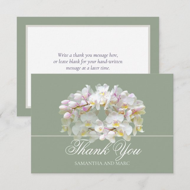 Elegant Chic White Orchid Bridal Shower Thank You Card (Front/Back)