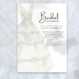 Elegant Chic White Wedding Dress Bridal Shower  Invitation