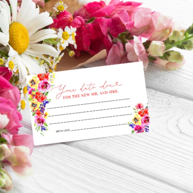 Elegant Chic Wild Flowers Script Date Night Ideas Enclosure Card (Creator Uploaded)