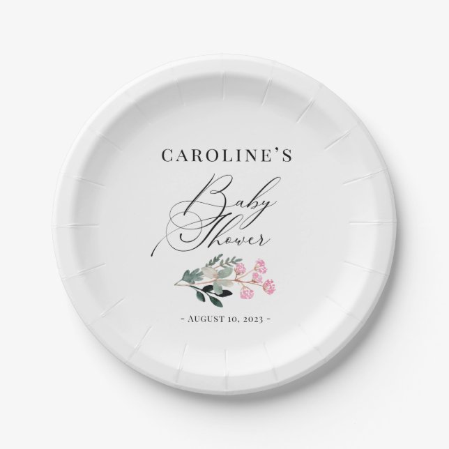 Elegant Chic Wildflower Watercolor Baby Shower Paper Plate (Front)