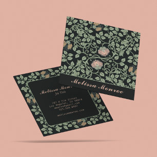 Elegant Chic Wildflowers Botanical Black & Pink Square Business Card