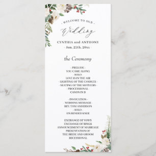 Elegant Chic Winter Floral Holly Berries Wedding Programme