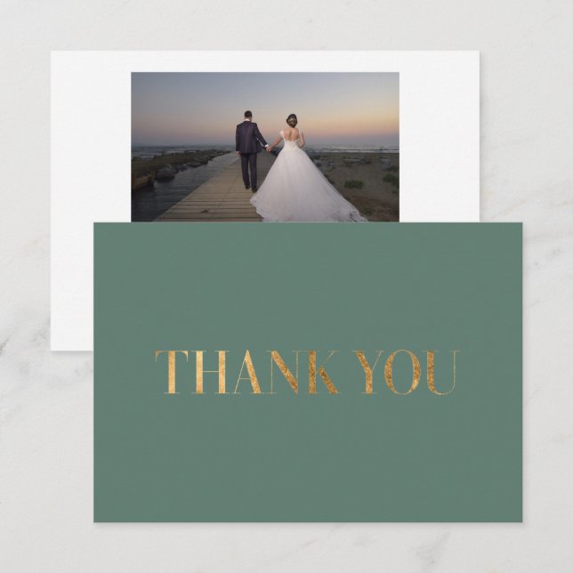 Elegant Chic WinterGreen Gold Thank You Photo Card (Front/Back)