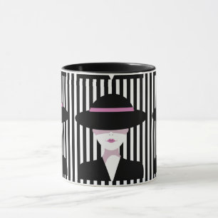 "Elegant Chic Woman with Hat: Stylish Mug