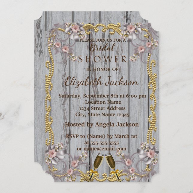 Elegant Chic Wood Texture  Bridal Shower Invitation (Front/Back)