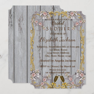 Elegant Chic Wood Texture  Bridal Shower Invitation
