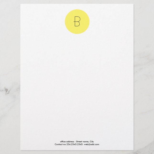 Elegant Chic Yellow Circle Monogram Office Personalised Letterhead (Front)