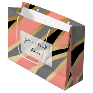 elegant chick abstract gold black grey coral pink large gift bag