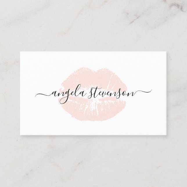 Elegant chick blush pink lips logo makeup artist business card (Front)