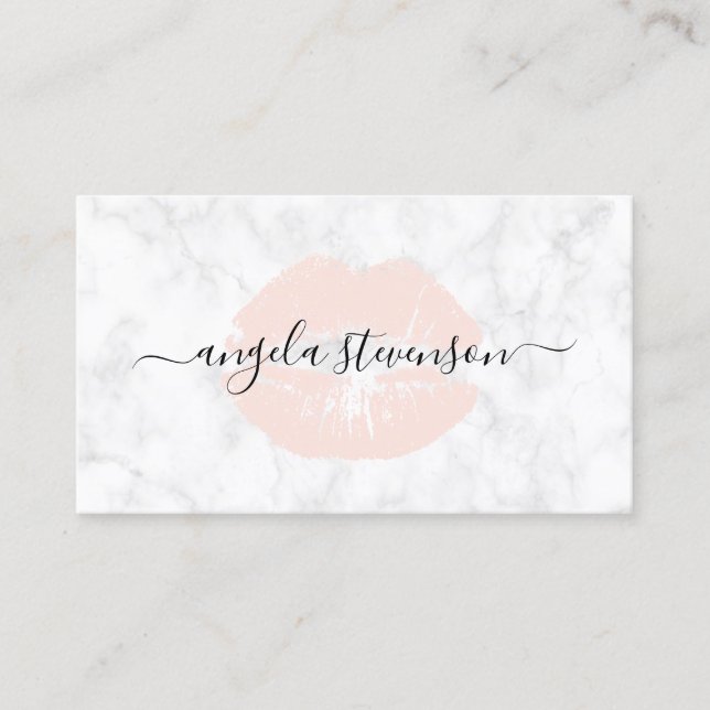 Elegant chick blush pink lips marble makeup artist business card (Front)