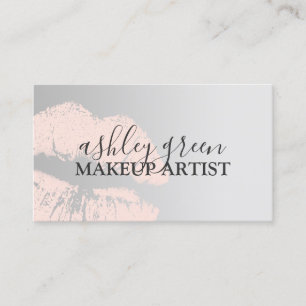 Elegant chick blush pink silver lips makeup artist business card