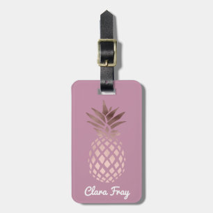 elegant chick clear rose gold tropical pineapple luggage tag