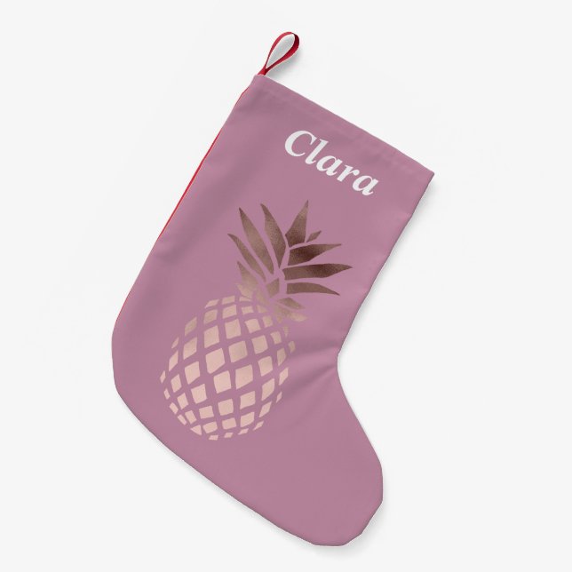 elegant chick clear rose gold tropical pineapple small christmas stocking (Front (Hanging))
