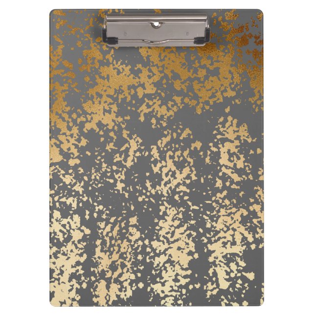 elegant chick faux gold and grey brushstrokes clipboard (Front)