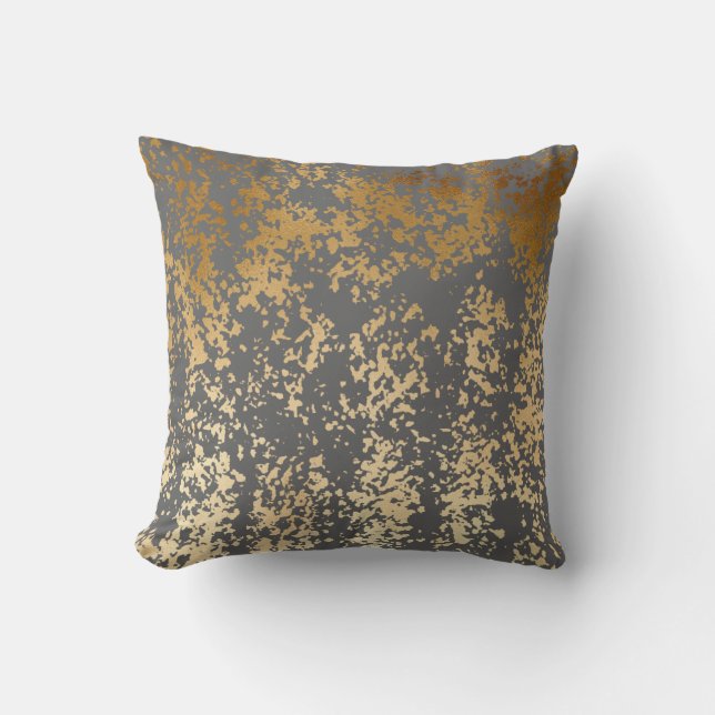 elegant chick faux gold and grey brushstrokes cushion (Front)