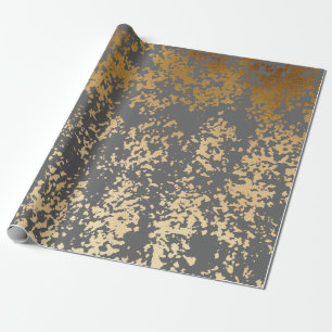 elegant chick faux gold and grey brushstrokes wrapping paper