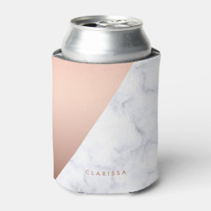 Elegant chick geometric white marble rose gold can cooler