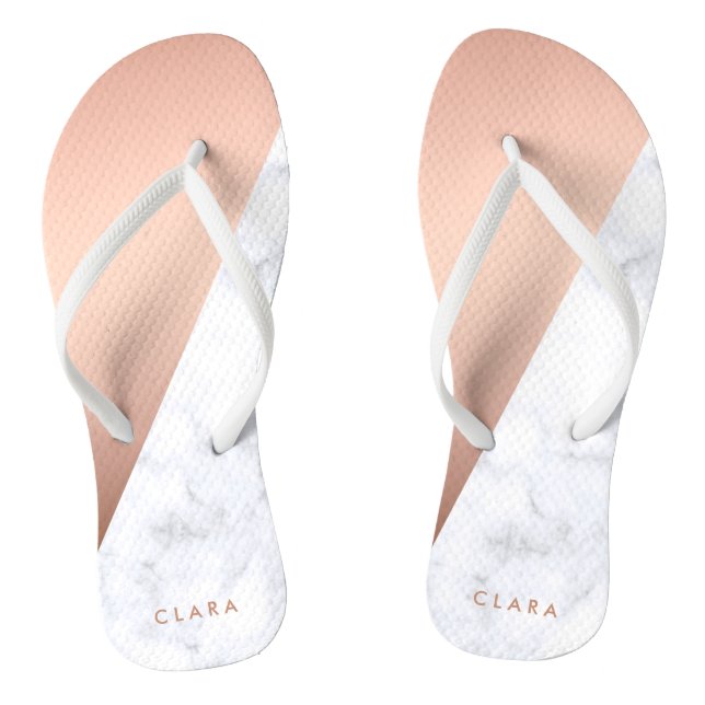 Elegant chick geometric white marble rose gold flip flops (Footbed)