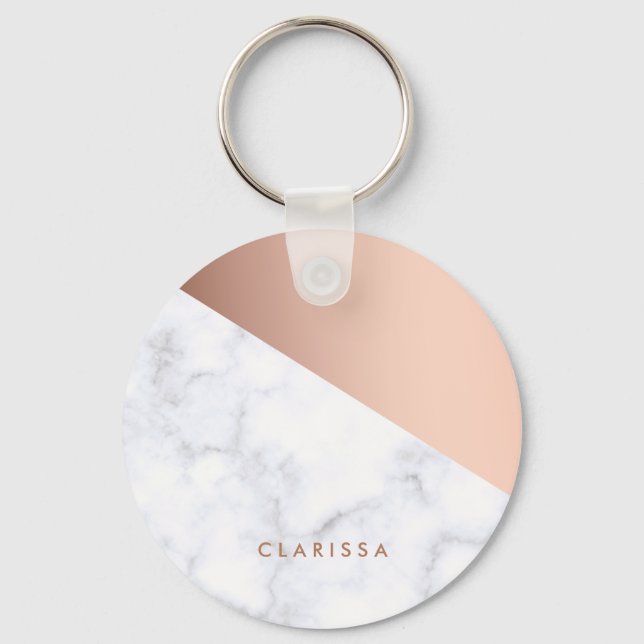 Elegant chick geometric white marble rose gold key ring (Front)