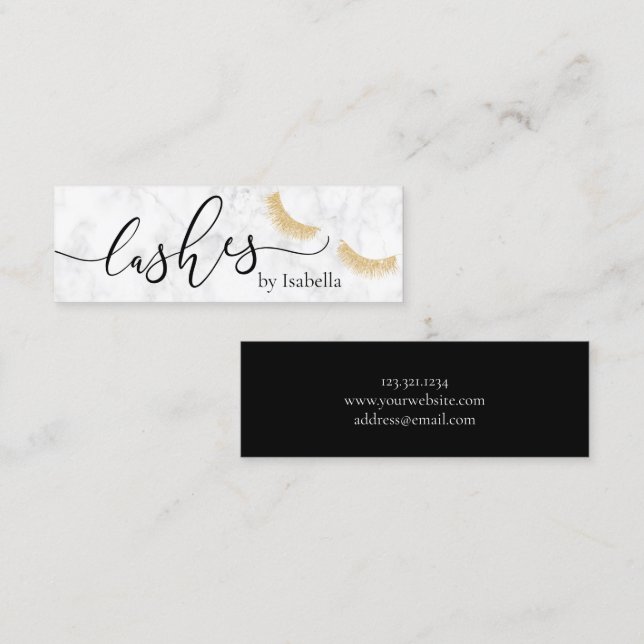 Elegant chick gold glitter marble lashes mini business card (Front/Back)