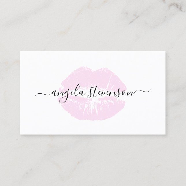 Elegant chick lilac purple lips logo makeup artist business card (Front)