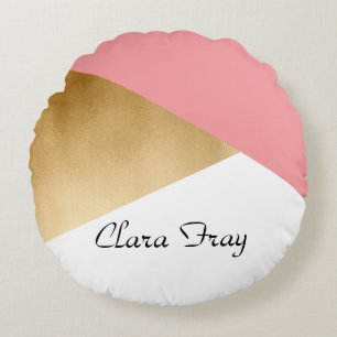 elegant chick modern faux gold pink geometric round cushion